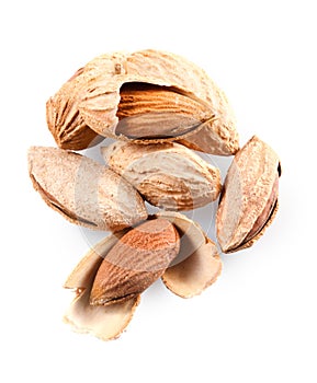 Almond. Group of nuts in kernel Isolated on a white