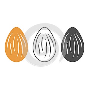 Almond icon set. Natural healhty food symbol collection.