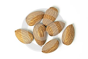 Almond isolated. Nuts on white background. Top view