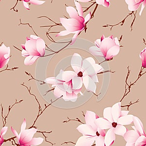 Almond magnolia flowers seamless vector pattern