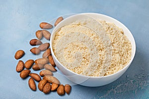 Almond meal in a white bowl