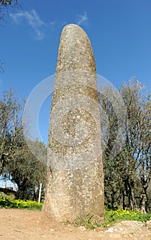 Almond menhir, menhir dos Almendres, Alentejo, Portugal, Southern Europe