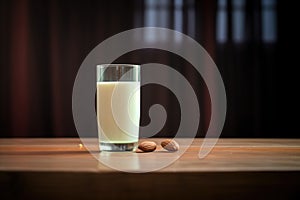 almond milk in a clear glass with backlit glowing effect