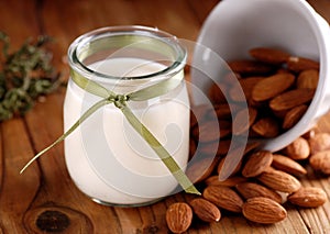 Almond milk in the jar