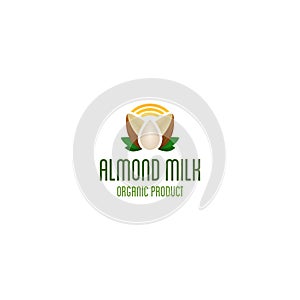 Almond milk logo. Organic product vector emblem.