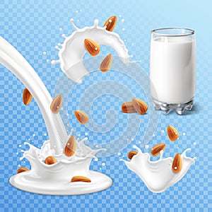 Almond milk set on transparent background