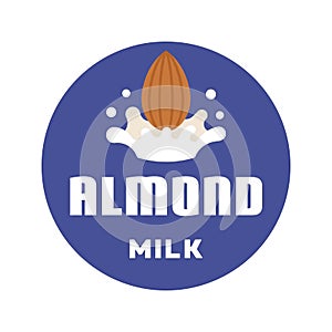Almond Milk Splash Emblem on Soft Blue Circle Background