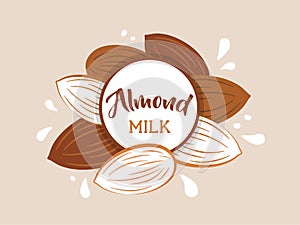 Almond milk splashing effect with almond set.