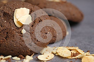 almond nut chocolate cookies on wooden table