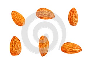 Almond nuts isolated on white background close up