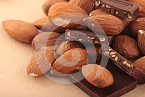 Almond nuts and milk chocolate