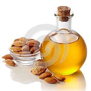 Almond oil and almonds photo