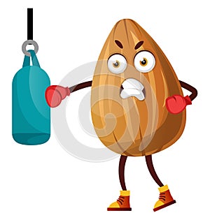 Almond punching blue boxing bag, illustration, vector