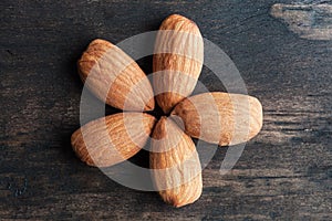 Almonds arranged in flower shape