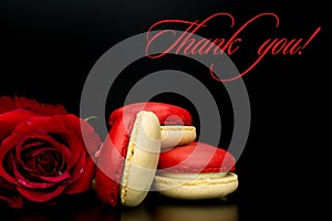 Red roses red macaroon with text thank you photo