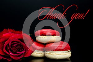 Red roses red macaroon with text thank you photo