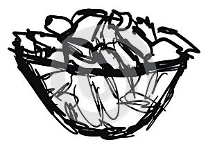 Almonds in bowl, illustration, vector
