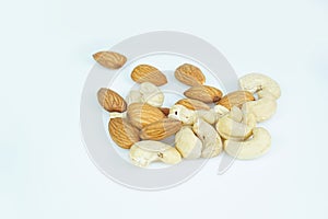 Almonds Cashew nut isolated on white background