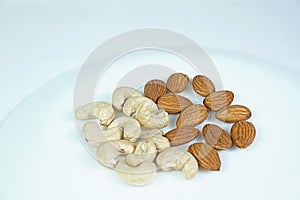 Almonds Cashew nut isolated on white background