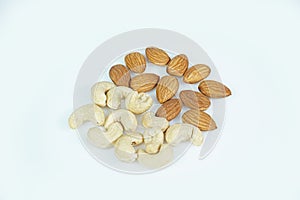 Almonds Cashew nut isolated on white background