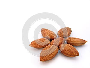 Almonds in flower pattern with copy space.