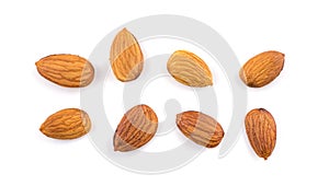 Almonds isolated. Nuts on white background. Collection. Clipping path.