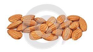 Almonds isolated on white background. Pile of Almonds nuts closeup. Nuts collection