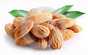 Almonds with leaves.