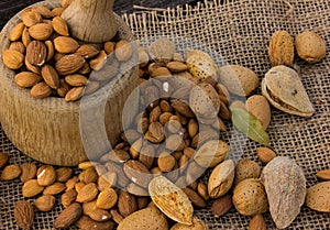Almonds in a mortar.