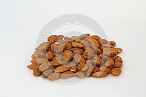 Almonds nuts isolated on white background. Raw Almond Top view. Flat lay Collection. Close-up. Food concept