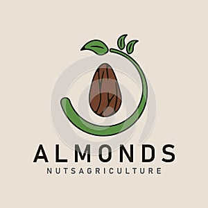 almonds nuts nature farm vintage logo icon and symbol vector illustration minimalist design