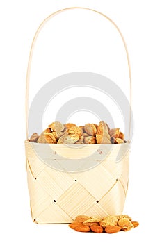 Almonds Nuts In Wooden Basket