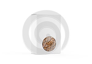 Almonds paper box mockup on isolated white background, cardboard paper packaging box for dry fruits, 3d illustration