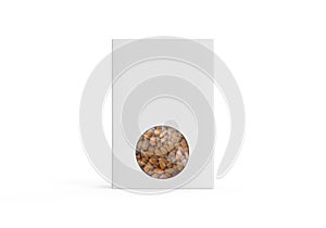 Almonds paper box mockup on isolated white background, cardboard paper packaging box for dry fruits, 3d illustration