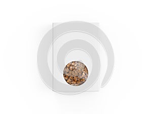 Almonds paper box mockup on isolated white background, cardboard paper packaging box for dry fruits, 3d illustration