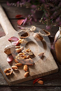 Almonds and walnuts in kitchen photo