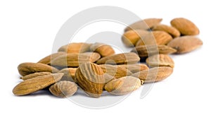 Almonds on white background