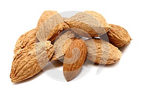 Almonds on white background.
