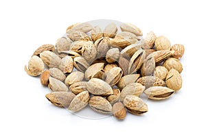 Almonds on the white isolatd background.