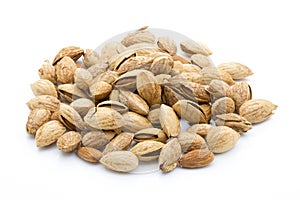 Almonds on the white isolatd background.