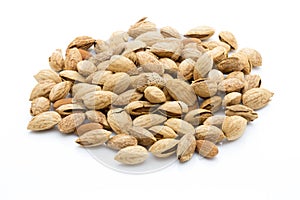Almonds on the white isolatd background.