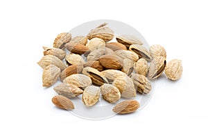 Almonds on the white isolatd background.