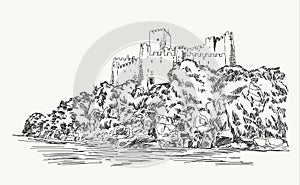 Almorol Castle, portugal vector hand drawing.