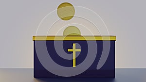 Alms or tithe box and gold coins 3d rendering