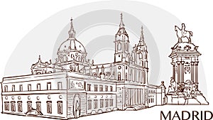 Almudena Cathedral and buen retiro park  vector illustration photo