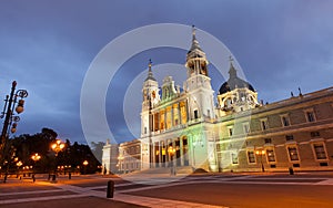 Almudena cathedral in evening. Madrid, Spain