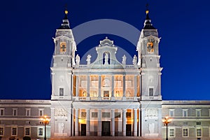 Almudena cathedral at Madrid in night. Spain