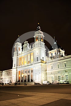 Almudena Cathedral in Madrid, Spain at night