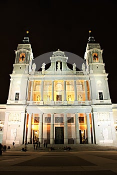 Almudena Cathedral in Madrid, Spain at night