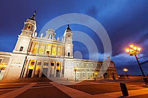 Almudena cathedral at Madrid in twilight